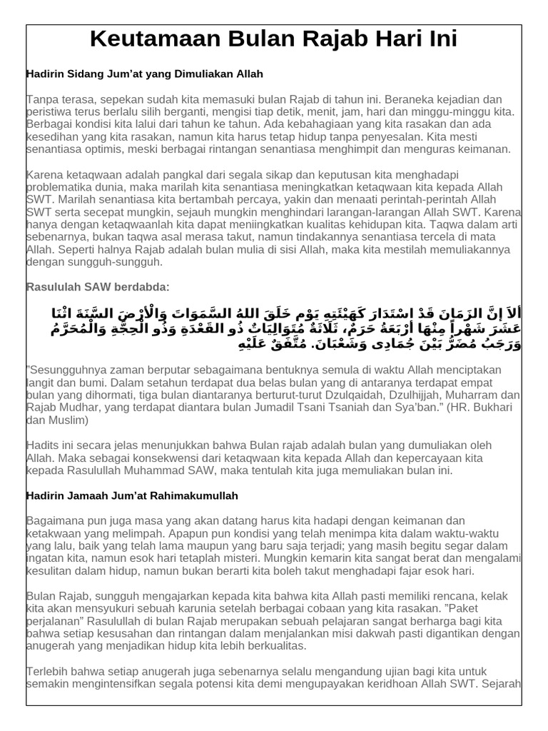 Keutamaan Bulan Rajab dalam Islam | PDF