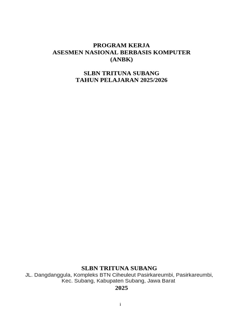 Program Kerja ANBK 2025 SLBN Trituna | PDF