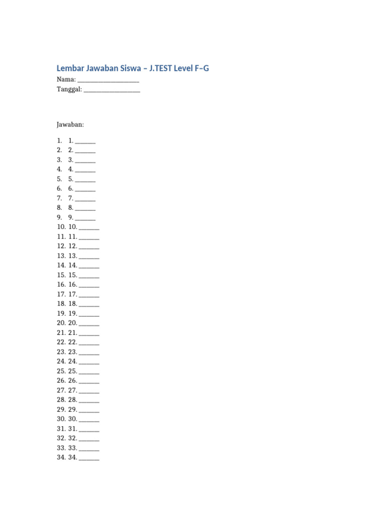 Lembar Jawaban J.TEST Level F–G | PDF