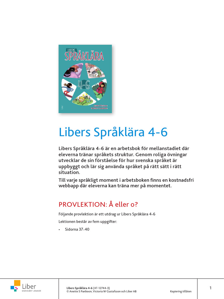 Libers Språklära 4-6: PROVLEKTION: Å Eller O? | PDF