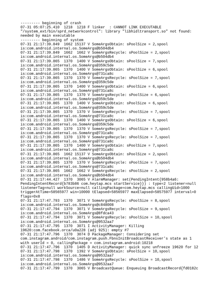 Android Crash Log Analysis | PDF | Software | Unix