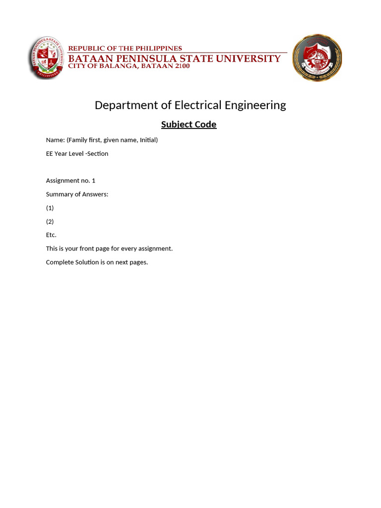 Electrical Engineering Assignment Template | PDF