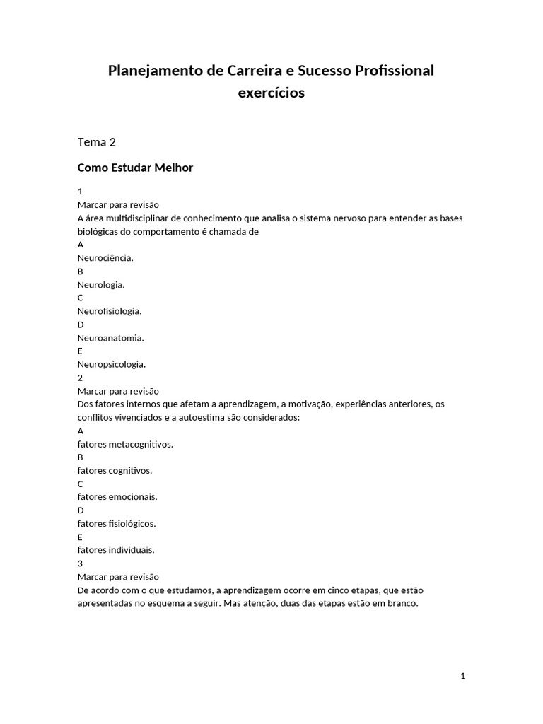 Planejamento de Carreira e Aprendizagem Eficaz | PDF | Aprendizado ...