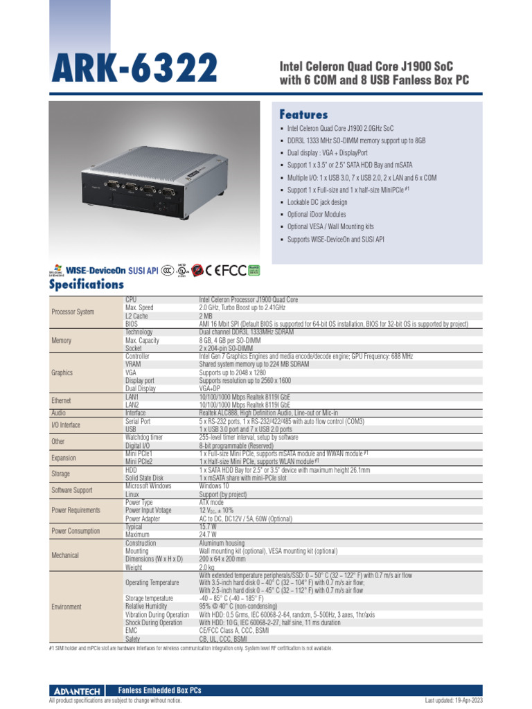 Ark-6322 DS (041923) 20230420111844 | PDF | Usb | Solid State Drive