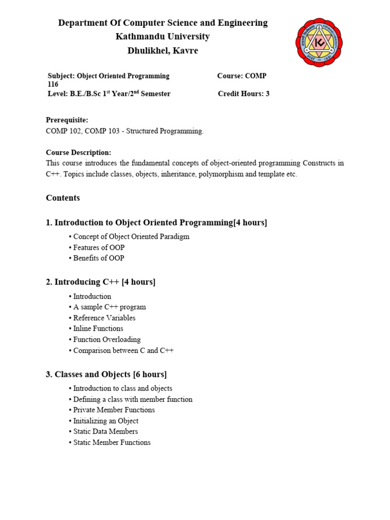 COMP 116: Object Oriented Programming | PDF | Method (Computer ...
