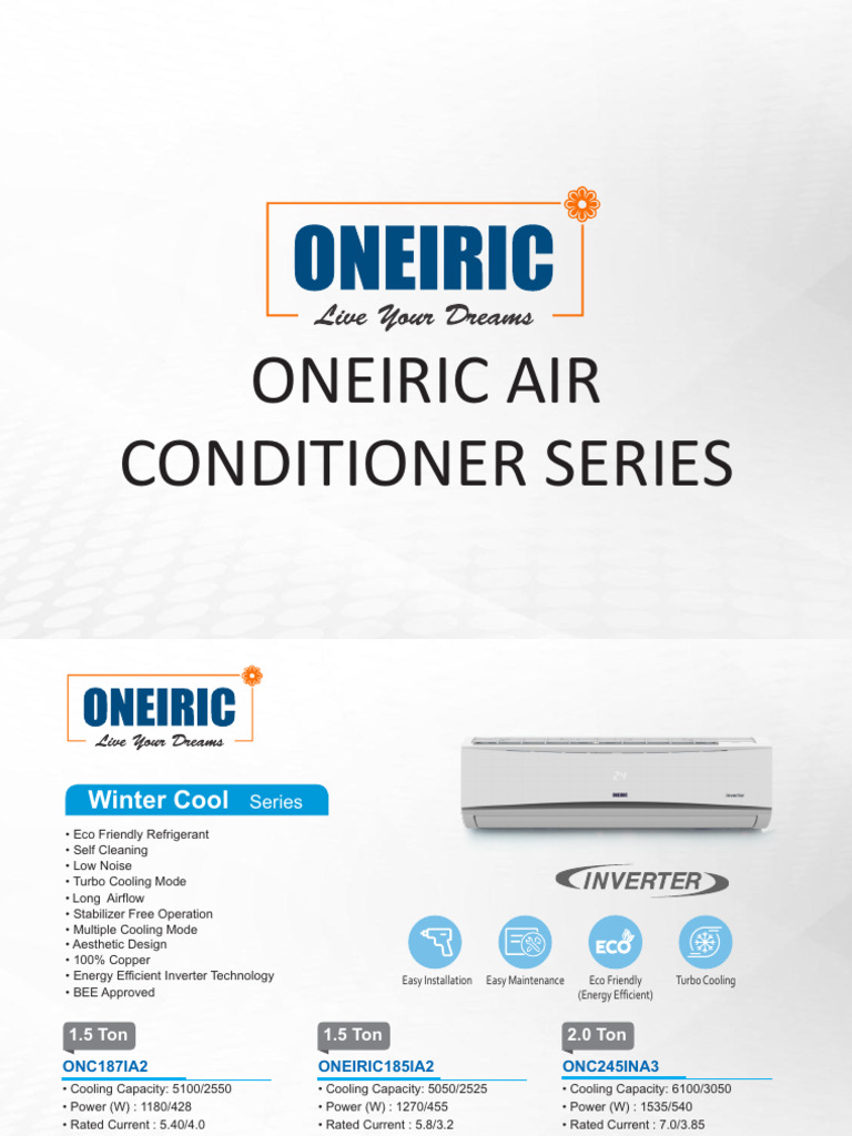 Oneiric Air Conditioner Series | PDF | Air Conditioning | Ton