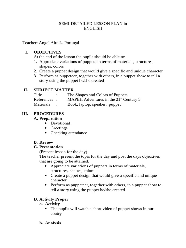 Puppet Design and Performance Lesson Plan | PDF