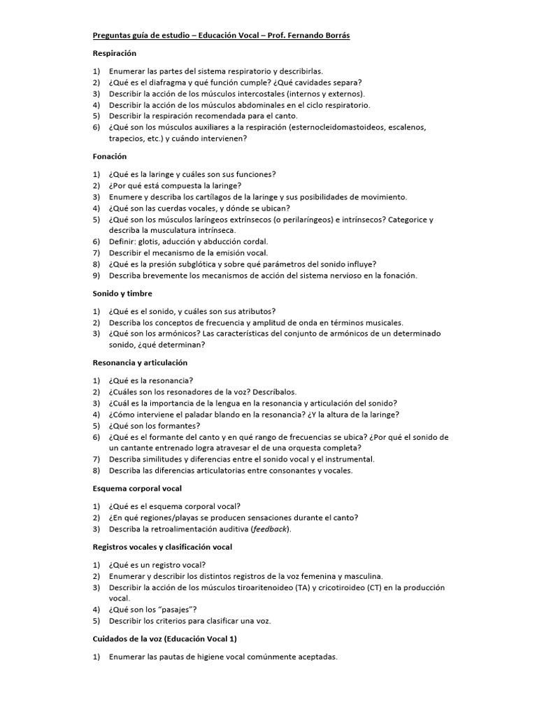 Guía de Estudio: Educación Vocal y Fonación | PDF | Laringe | Canto