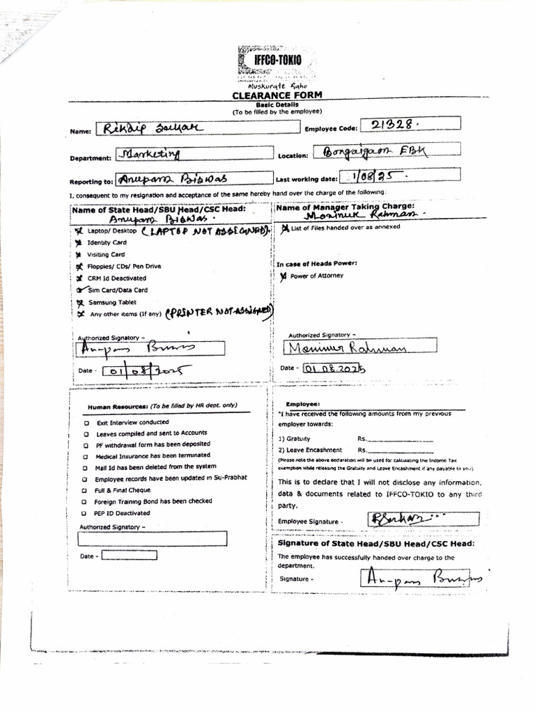 Employee Exit Handover Checklist | PDF