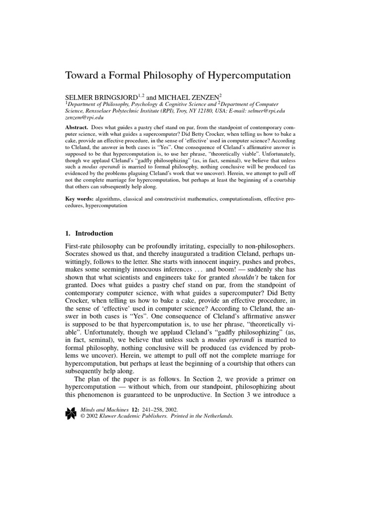 Toward A Formal Philosophy of Hypercomputation (Selmer Bringsjord ...