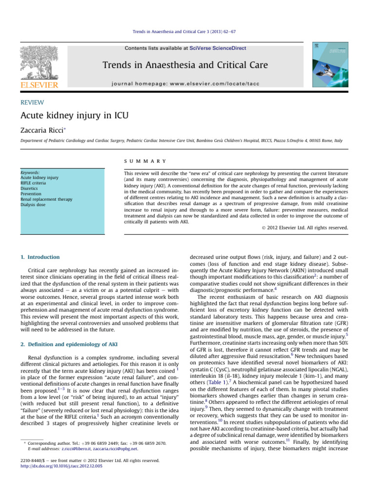 Acute Kidney Injury in ICU | PDF | Kidney | Intensive Care Medicine
