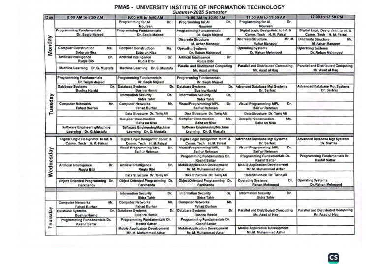 Time Table Summer 2025 | PDF