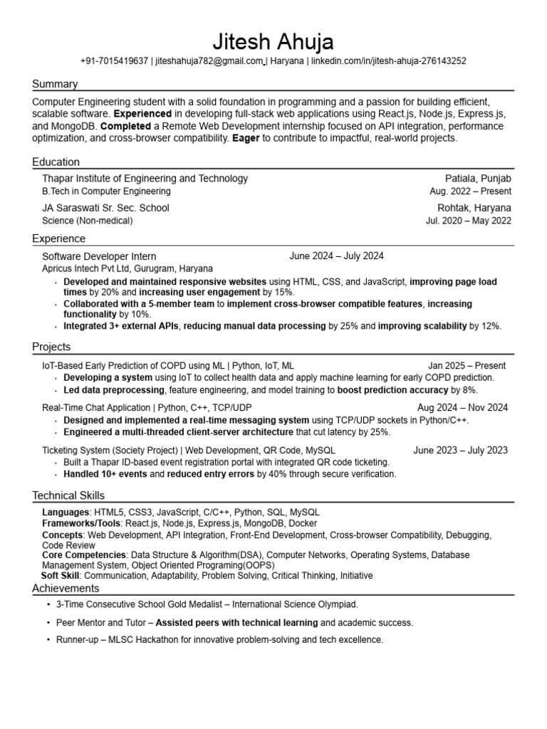 Computer Engineering Student Profile | PDF | Web Development | Software ...