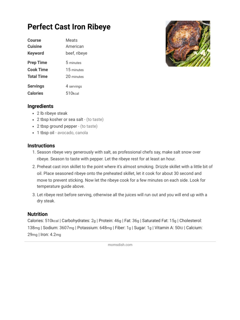 Perfect Cast Iron Ribeye Recipe | PDF