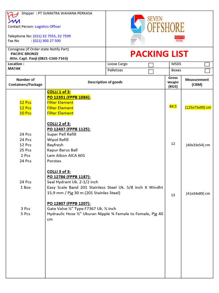 Super Pell and Lem Aibon Packing List | PDF | Chemical Engineering ...