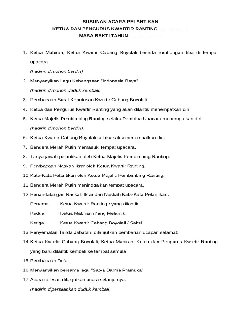 Susunan Acara Pelantikan Kwartir Ranting | PDF