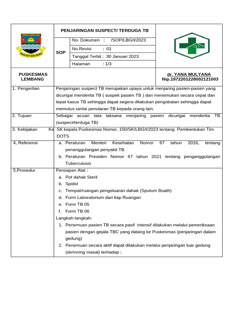 Prosedur Penjaringan Suspect TB Puskesmas | PDF