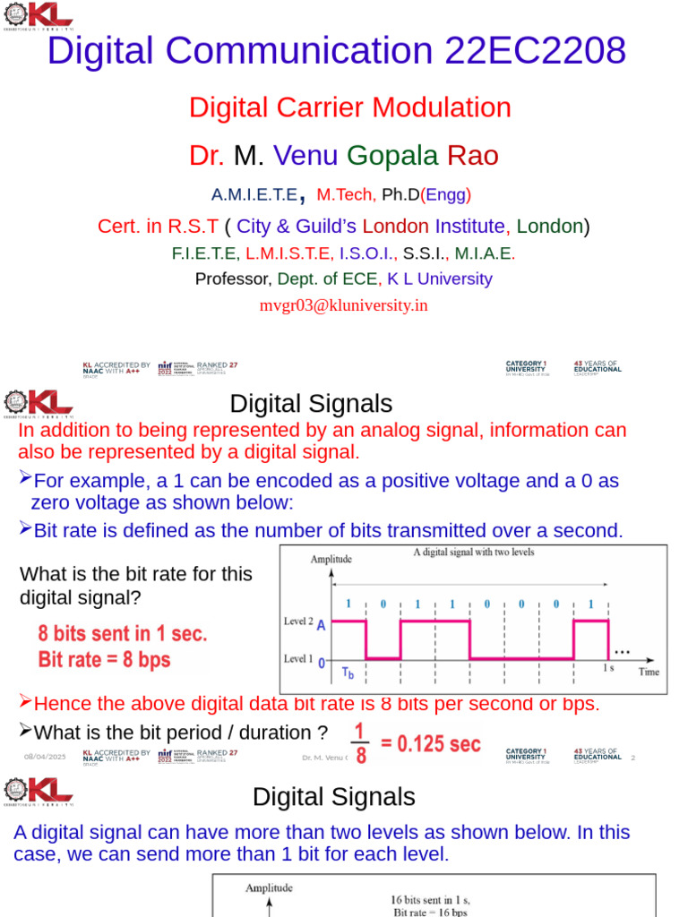 Digital Signal Modulation Basics | PDF | Bit Rate | Digital Signal