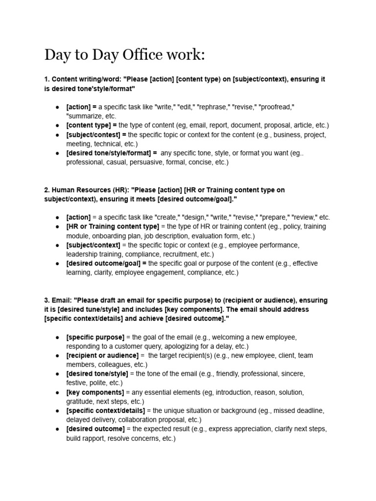 Office Work Task Guidelines and Examples | PDF | Goal | Learning