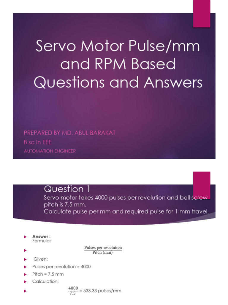 Calculating Servo Motor Pulses/mm | PDF | Frequency | Hertz