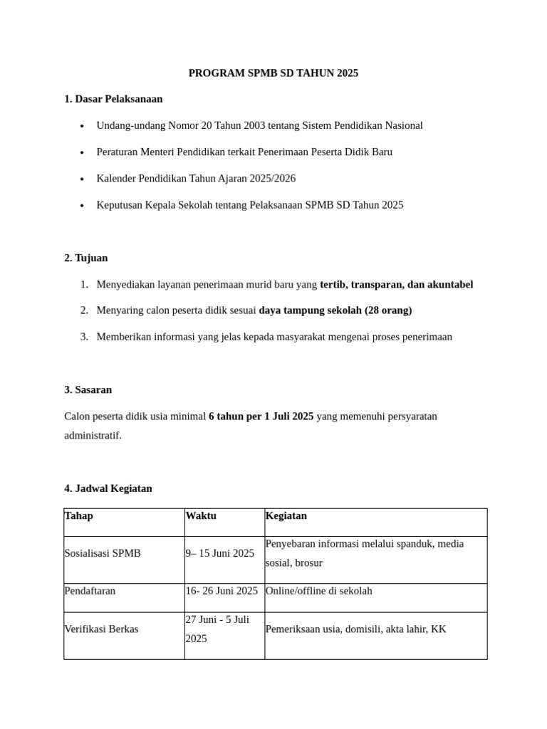 Program SPMB SD 2025: Panduan Lengkap | PDF