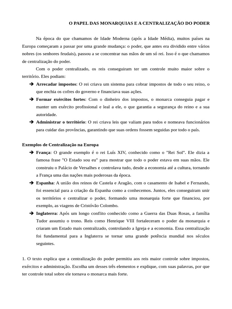 Centralização do Poder nas Monarquias Européias | PDF | Monarquia ...