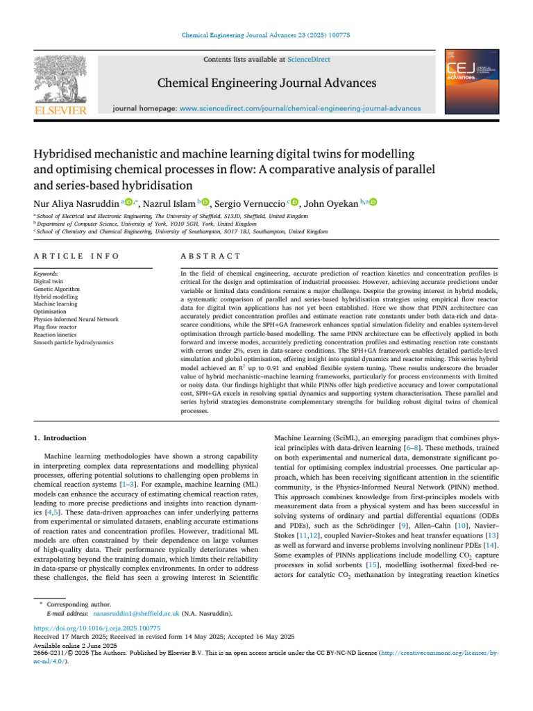 Hybrid Machine Learning for Chemical Processes | PDF | Machine Learning ...