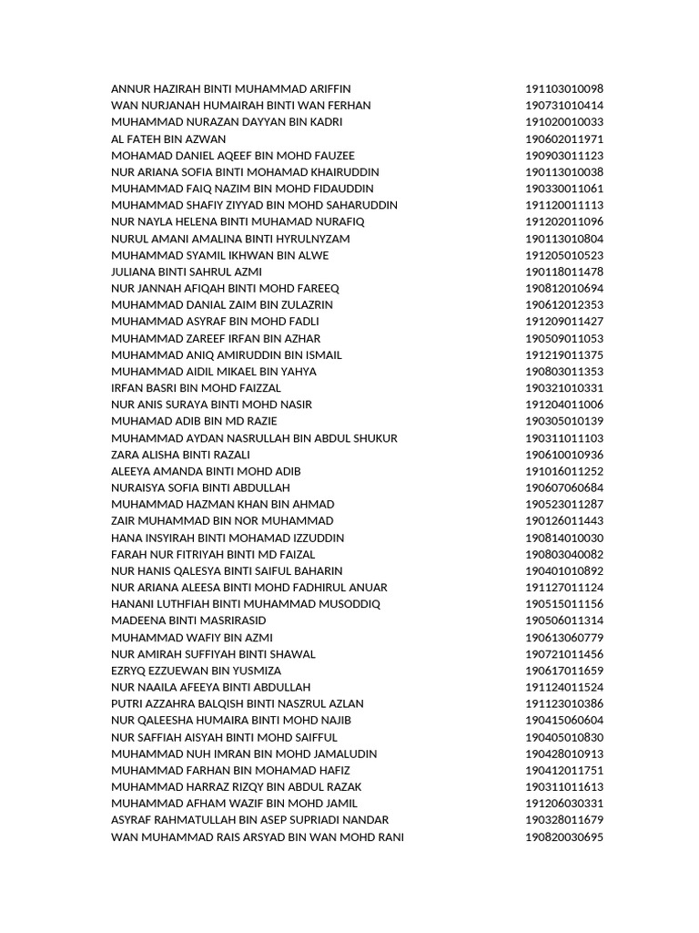 Student Names and IDs List | PDF