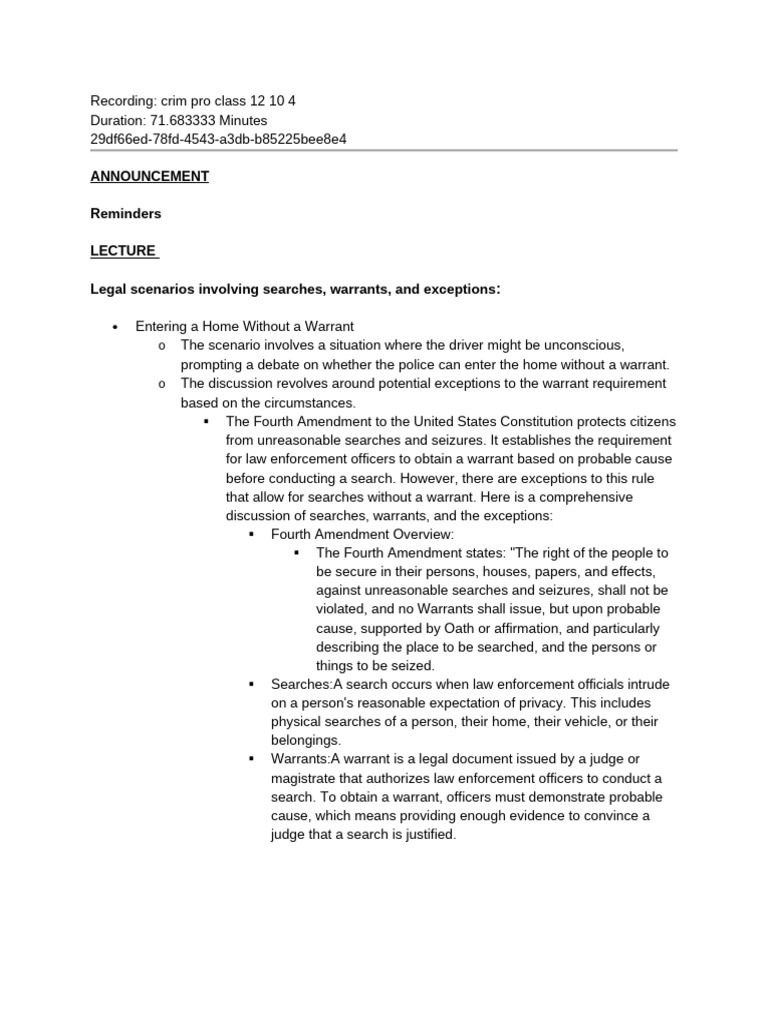 Criminal Procedure: Searches & Warrants | PDF | Search And Seizure ...