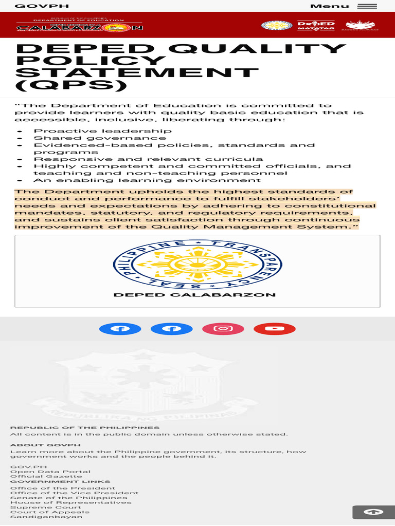 DepEd Quality Policy Statement 2024 | PDF