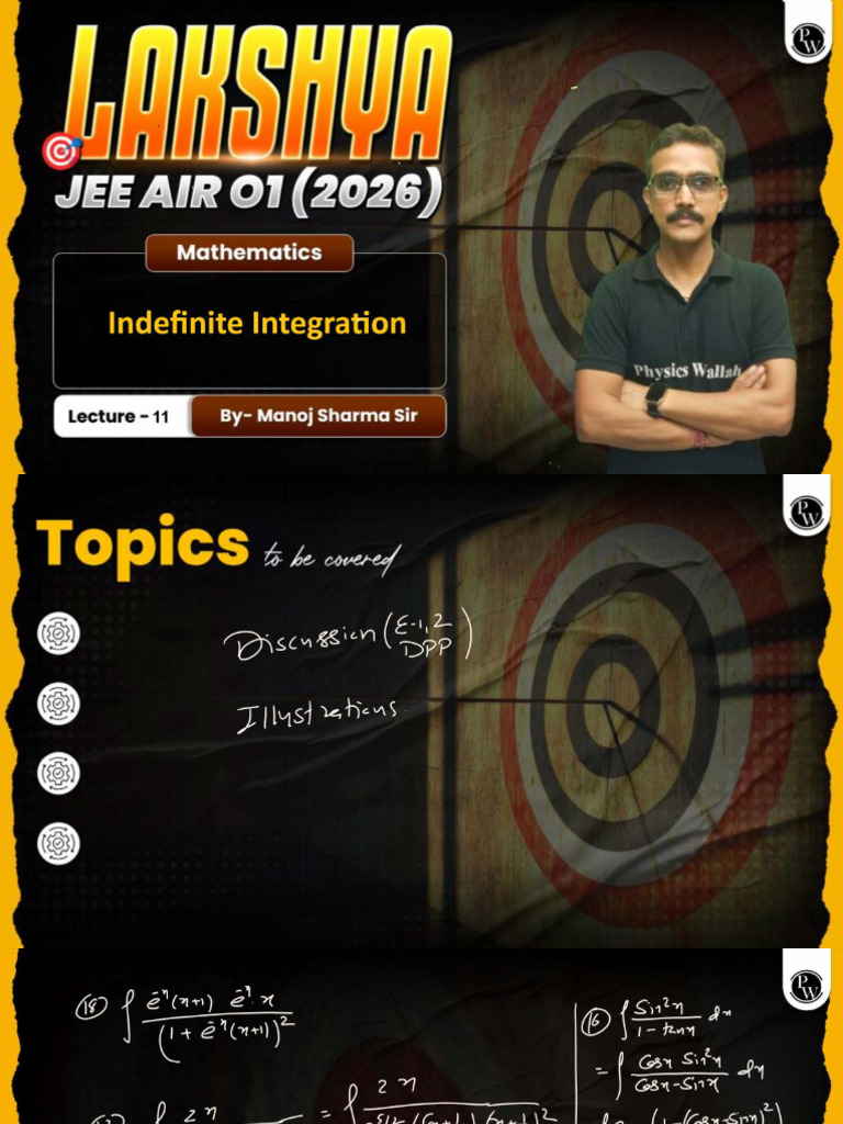 Indefinite Integration 11: Class Notes - Lakshya JEE AIR O1 (2026) | PDF