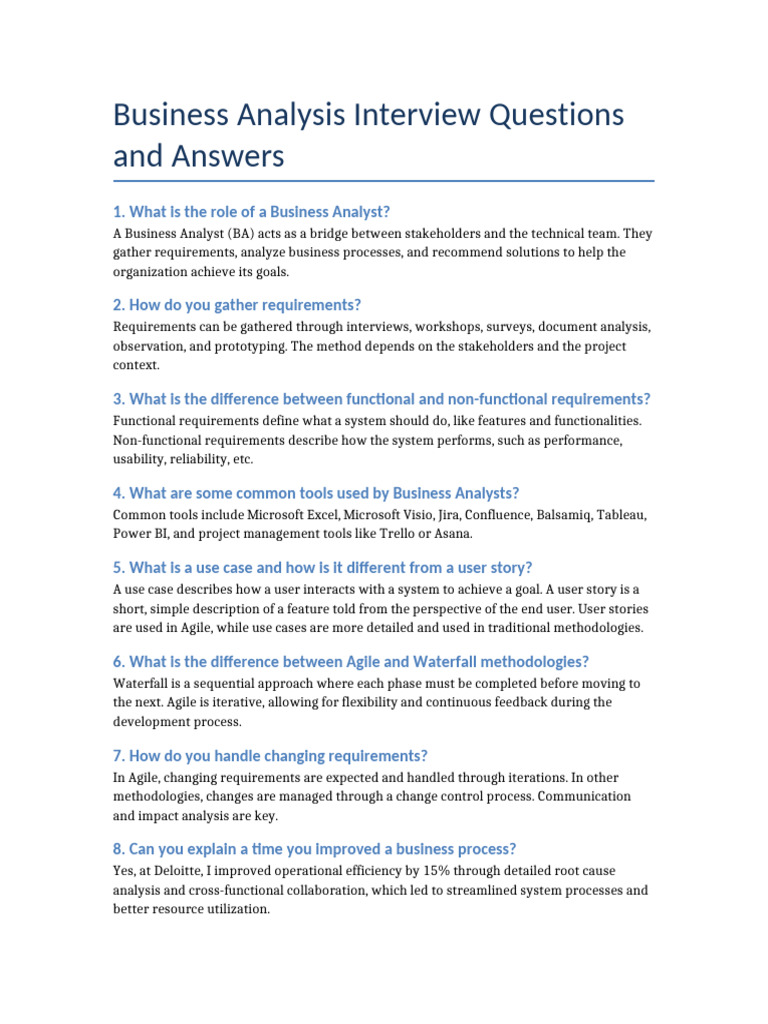 Business Analysis Interview QA | PDF