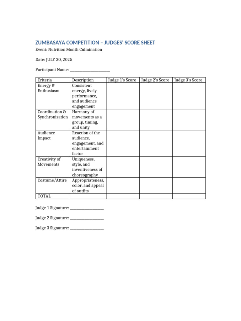 ZUMBA SAYA Judging Table 3judges | PDF