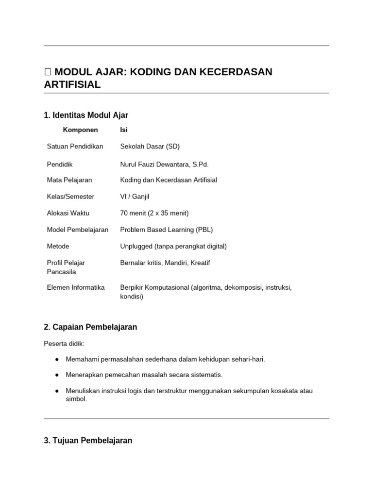 Modul Ajar Koding Kelas 6 SD | PDF