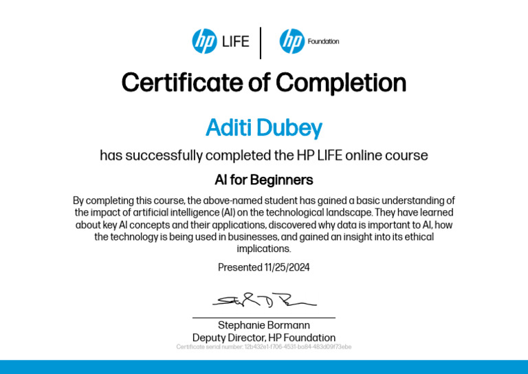 AI for Beginners Completion Certificate | PDF