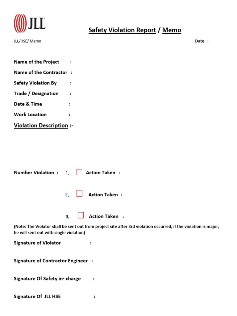 Safety Violation Report Template | PDF