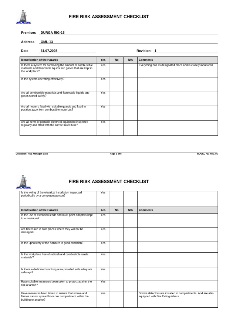 2025 Fire Risk Assessment Checklist | PDF | Fires | Firefighting