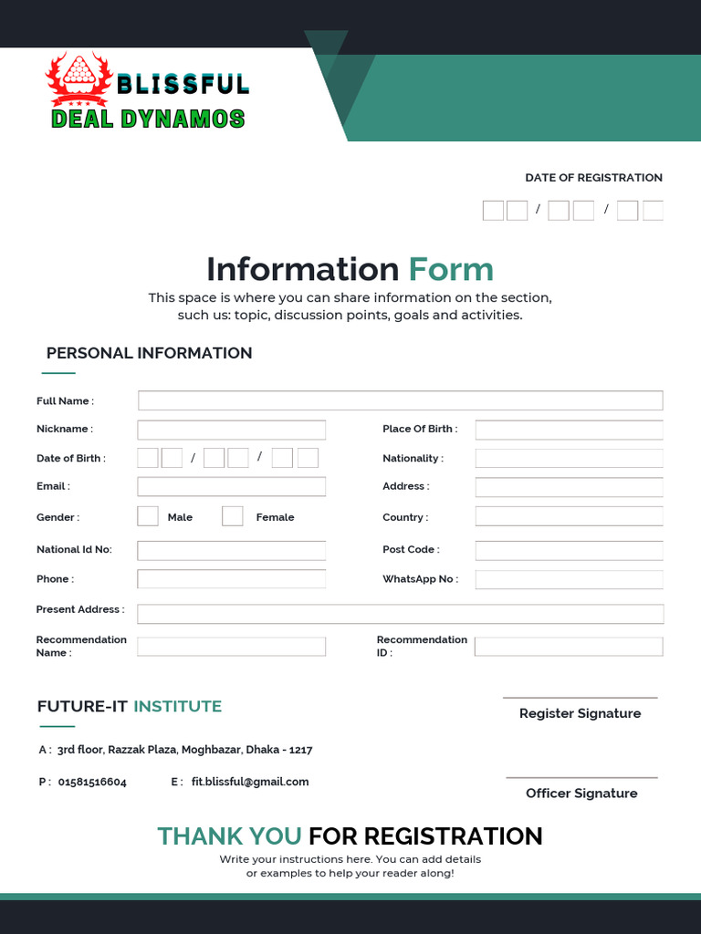 Teal Minimal School Registration Form | PDF