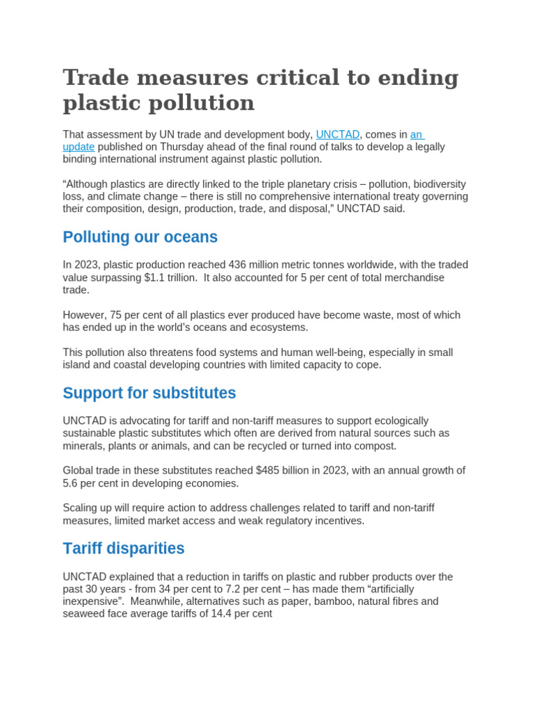 Ending Plastic Pollution: Trade Measures Needed | PDF | Plastic ...