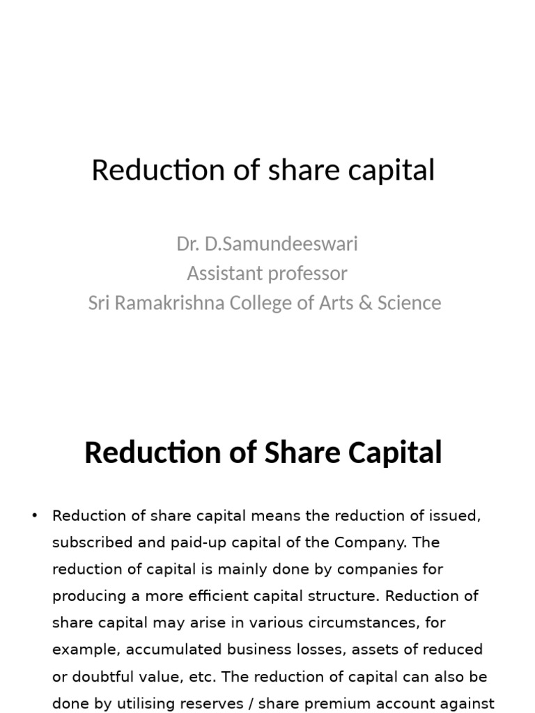Share Capital Reduction Overview | PDF | Business | Business Law