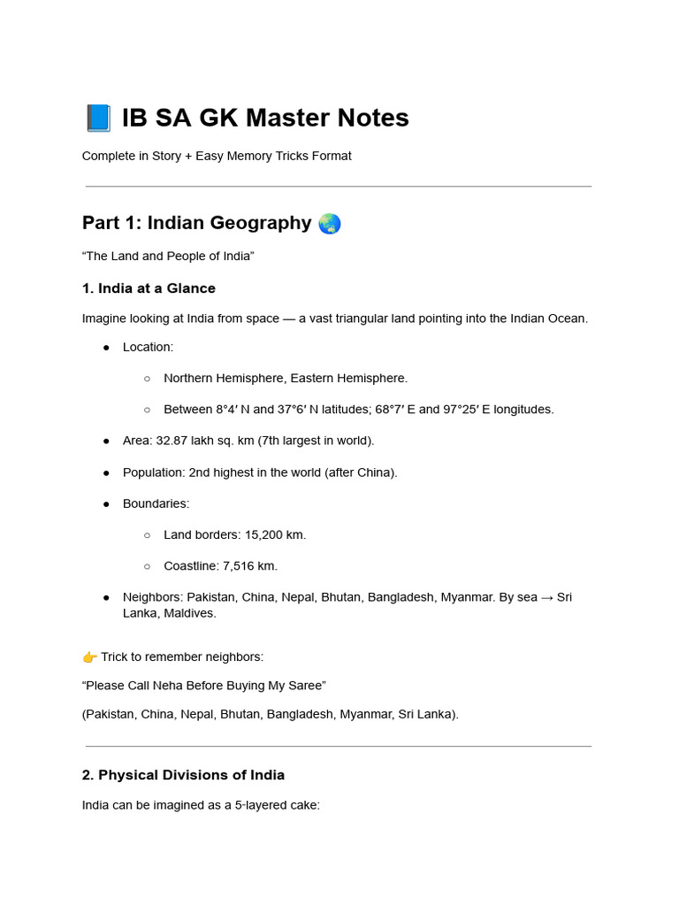 IB SA GK Master Notes: India Overview | PDF | Indian Rebellion Of 1857 ...