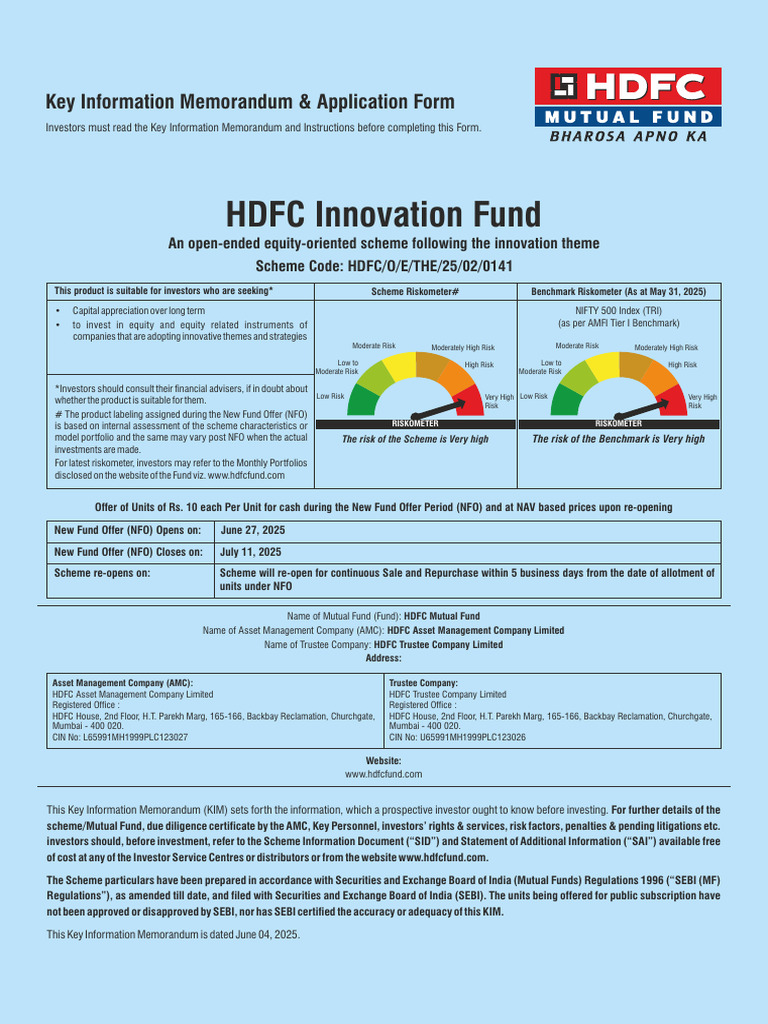 HDFC Innovation Fund Application Form | PDF | Securities (Finance ...