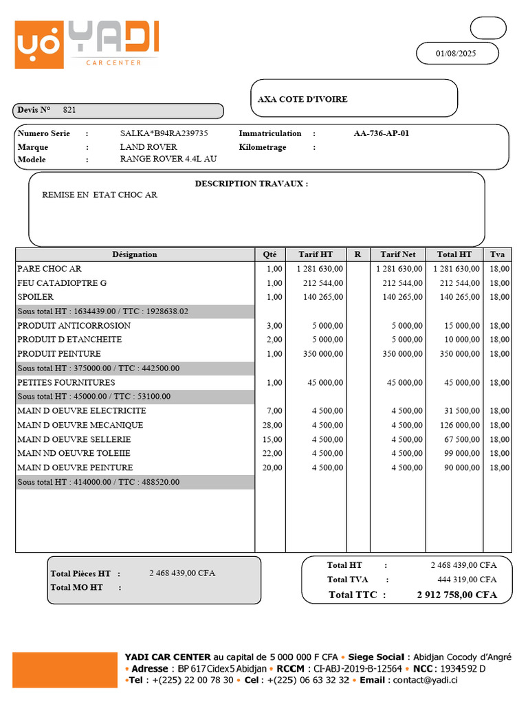 Range Rover Repair Estimate AA-736 | PDF