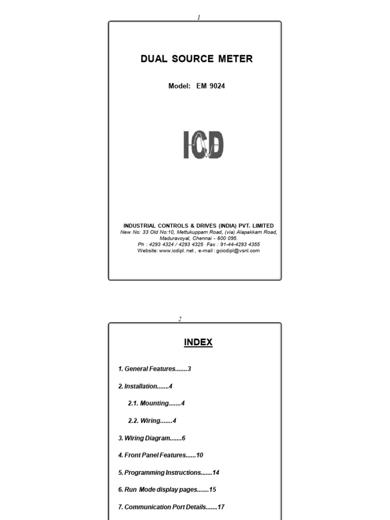 Dual Source Meter EM 9024 Wiring Guide | PDF | Alternating Current ...
