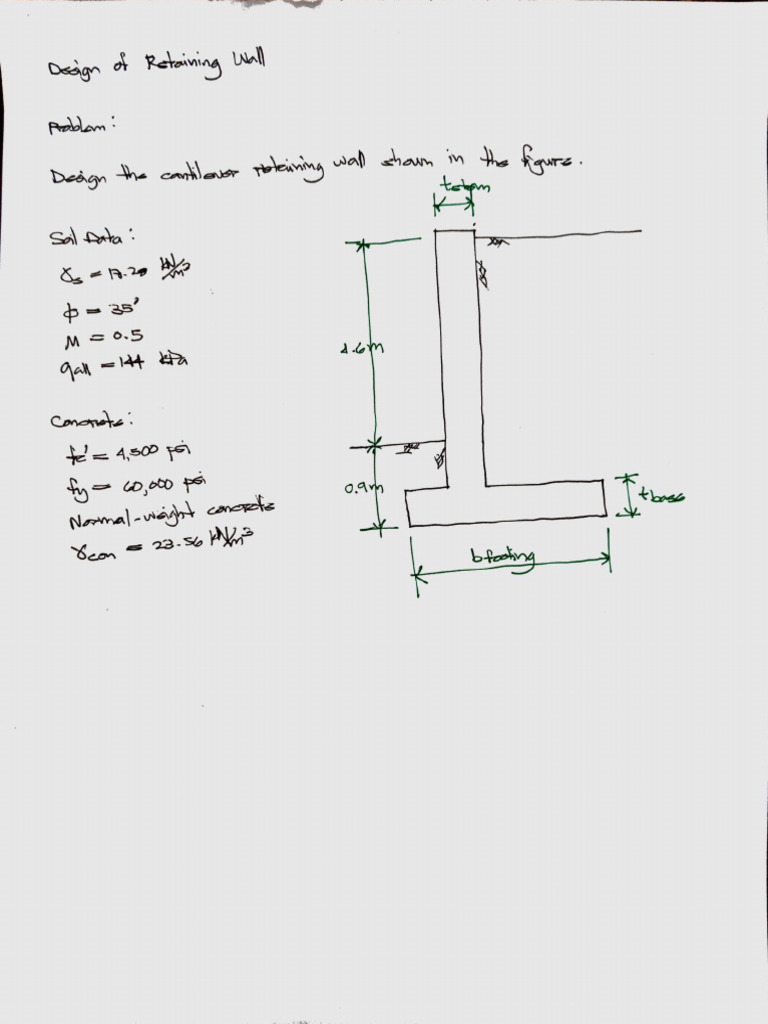Retaining Wall Sample Problem | PDF