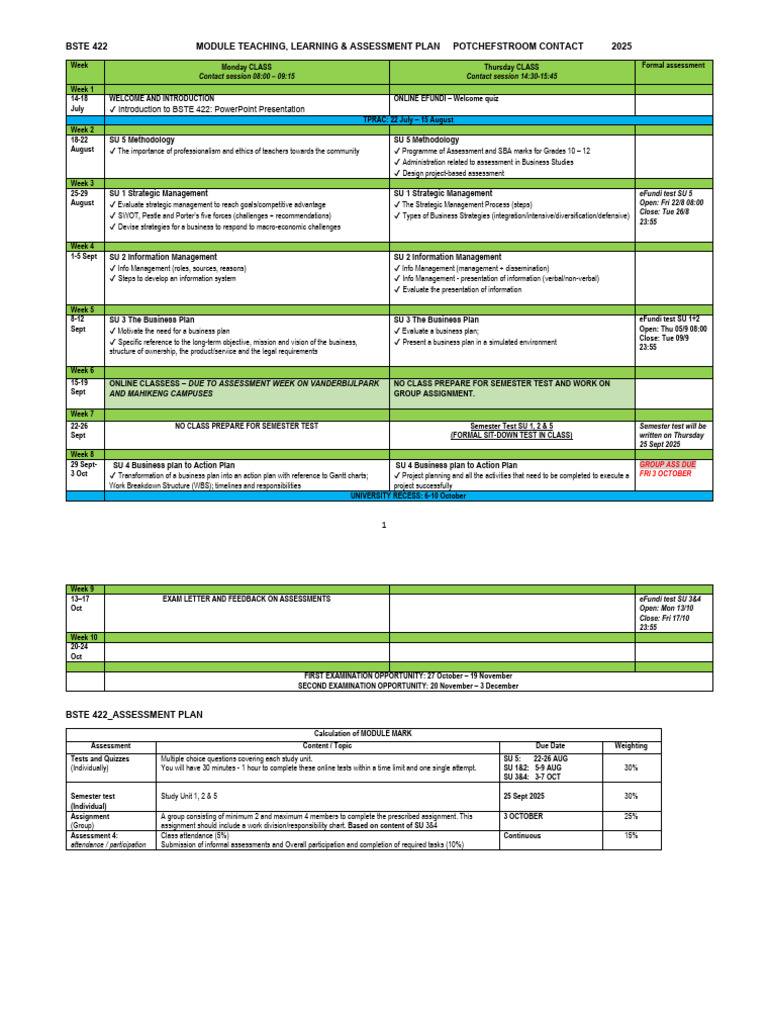 BSTE 422 Assessment Plan 2025 | PDF | Strategic Management