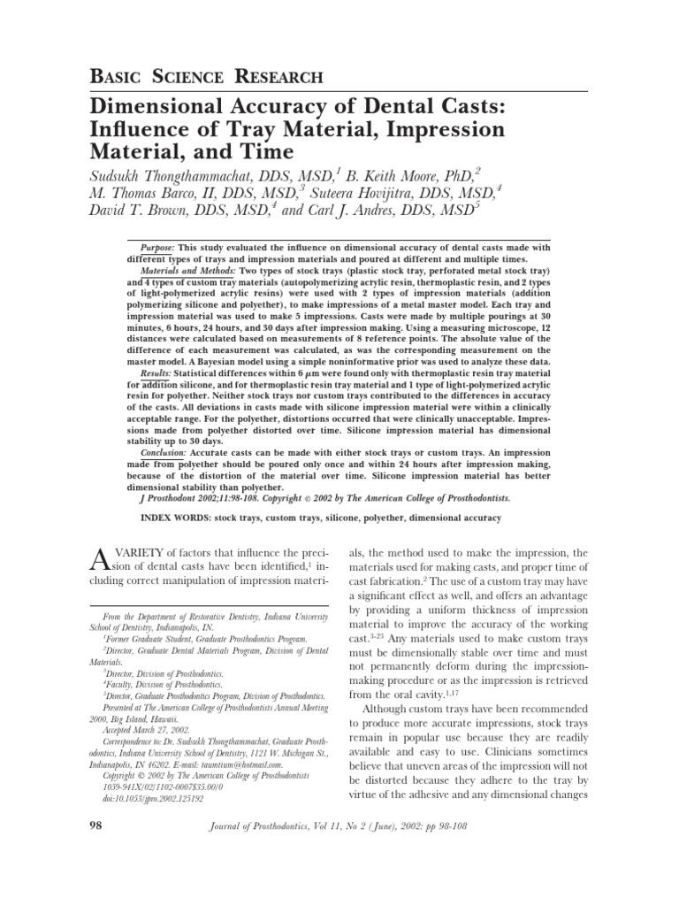 Dimensional Accuracy in Dental Casts | PDF