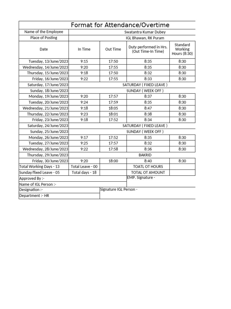 Attendance and Overtime Record | PDF