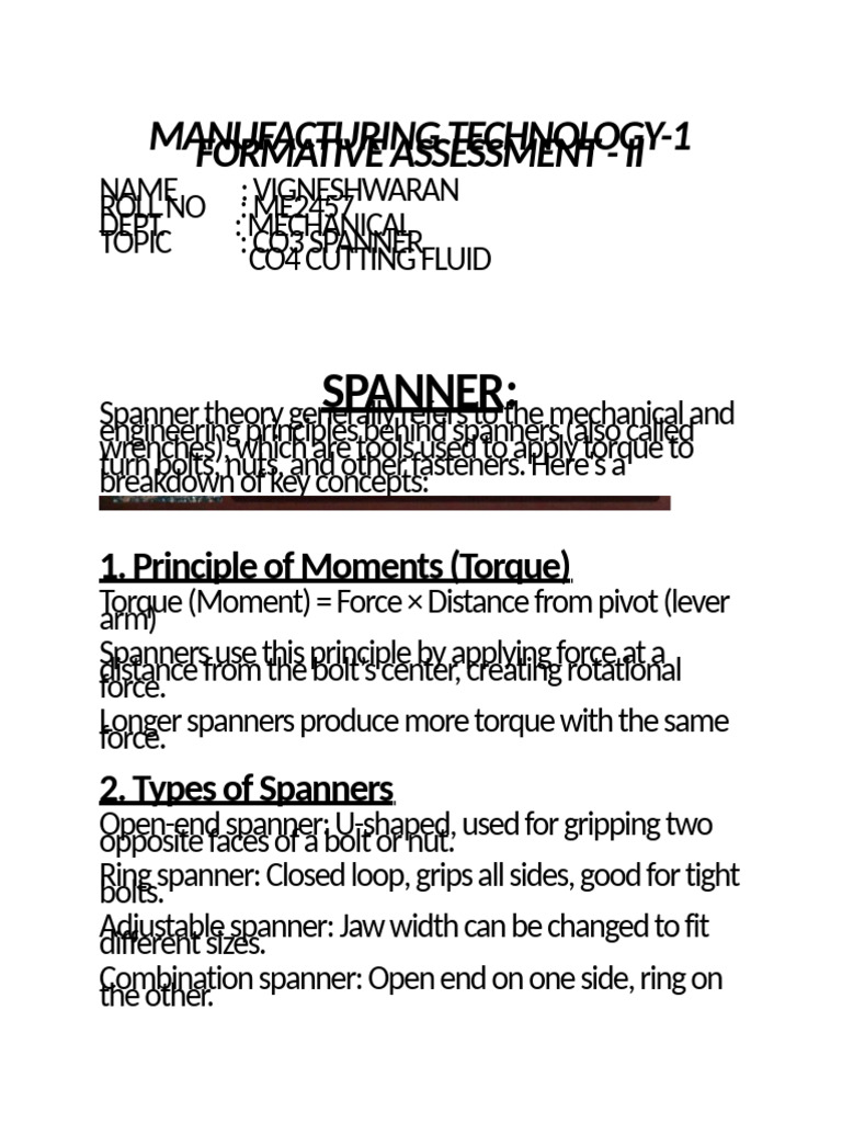Spanner Vignesh | PDF | Metals | Metalworking