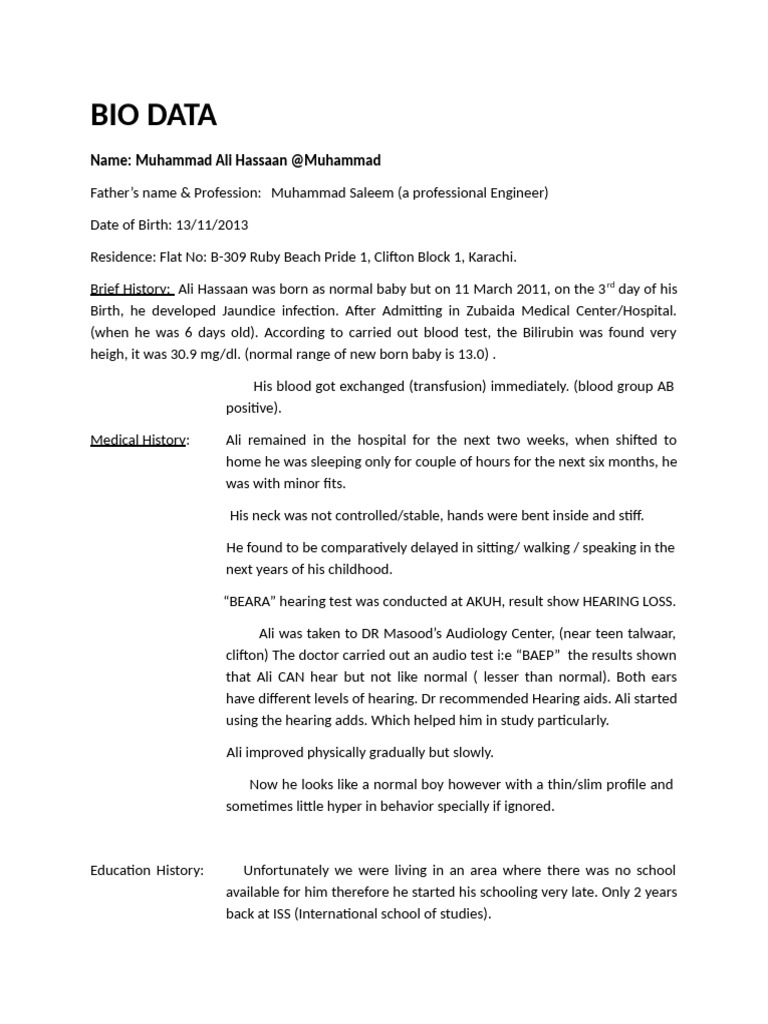 Bio Data of Muhammad Ali Hassaan | PDF | Speech | Language Development